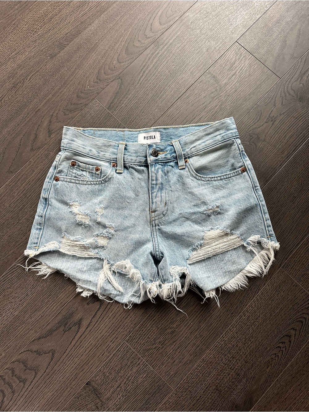 Pistola Light Wash Distressed Denim Cutoff Shorts